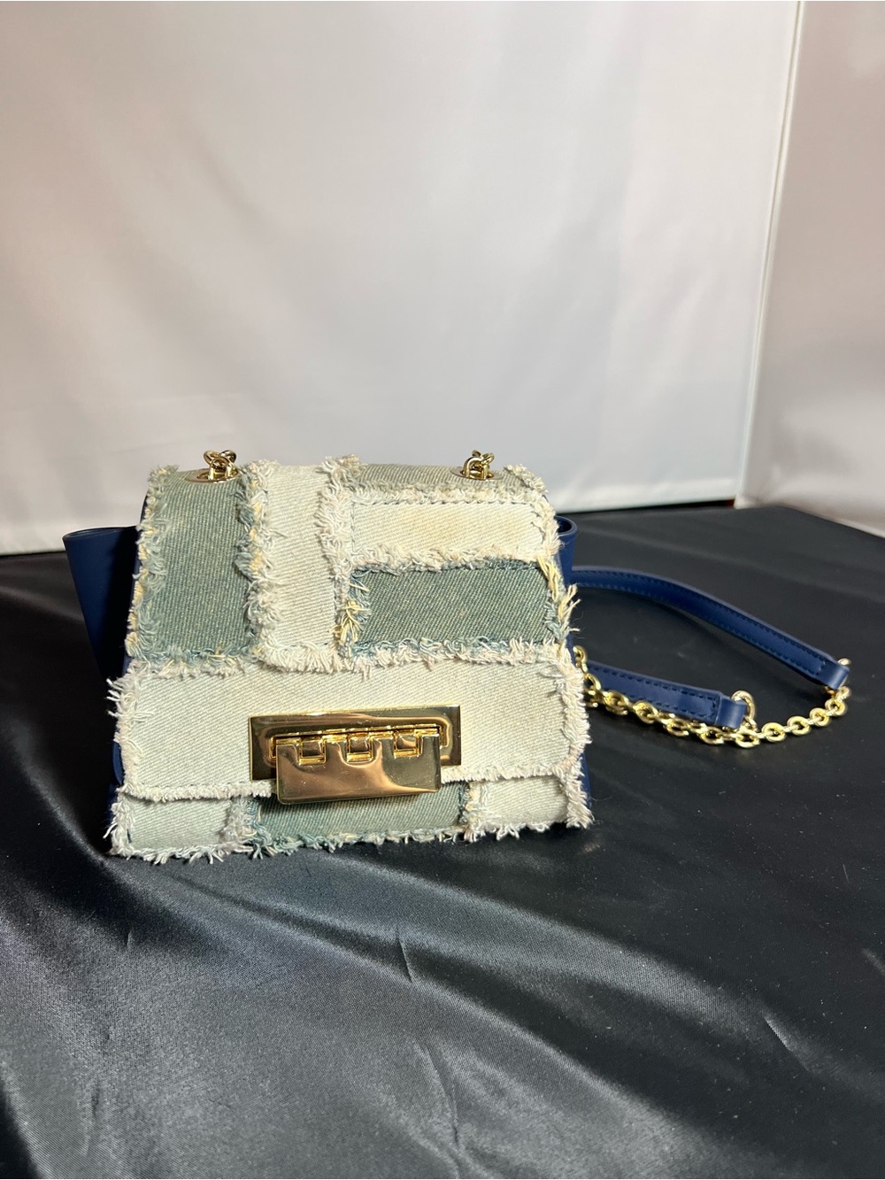 Denim Minaudiรจre Patchwork Jean Leather Gold Chain Link Purse Shoulder Bag